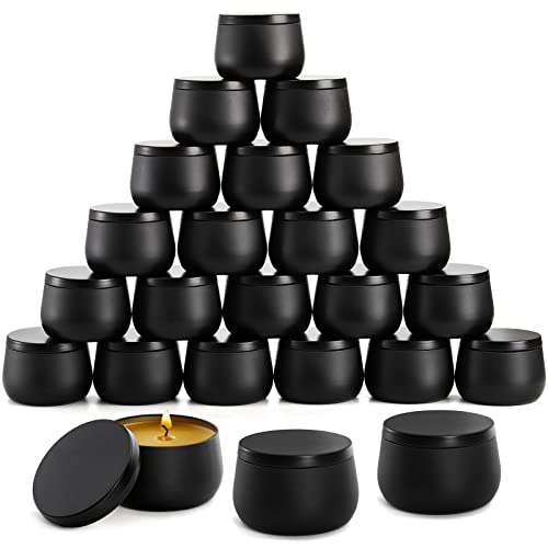 ZENFUN 24 Stück Schwarze Kerzendosen mit Deckel, 240ml Leere Kerzengläser, Metalldosen zur Herstellung von Kerzen, Snacks, 8,8 x 5,6 cm von ZENFUN