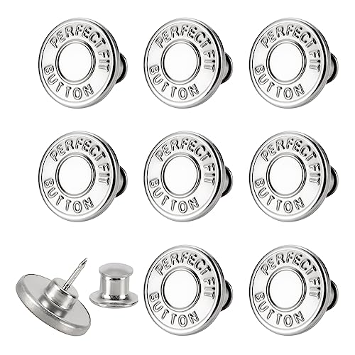 8 Sets von 17 mm Hosenknopf, Jeansknöpfe Pins für lose Jeans, verstellbarer Knopf für Jeans, wiederverwendbarer und verstellbarer Metallhosenknopfspanner von ZENGLU