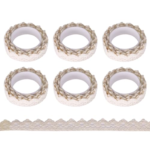 6 Rollen Selbstklebende Spitze Spitzenband Selbstklebend Dekoband Spitzenband im Vintage-Stil Baumwolle Stoff Spitze Zierband für Handwerk, Spitzenbordüre, Hochzeit, Geschenkbox (Beige) von ZENGSING