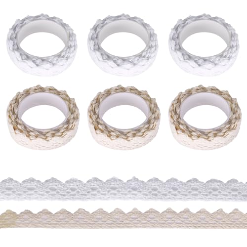 6 Rollen Selbstklebende Spitze Spitzenband Selbstklebend Dekoband Spitzenband im Vintage-Stil Baumwolle Stoff Spitze Zierband für Handwerk, Spitzenbordüre, Hochzeit, Geschenkbox (Kombination) von ZENGSING