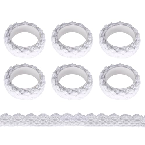 6 Rollen Selbstklebende Spitze Spitzenband Selbstklebend Dekoband Spitzenband im Vintage-Stil Baumwolle Stoff Spitze Zierband für Handwerk, Spitzenbordüre, Hochzeit, Geschenkbox (Weiß) von ZENGSING