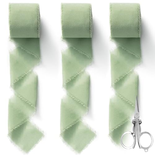 Band 4 cm x 5 m Geschenkband Hochzeit Chiffonband Stoffband Dekoband Taufe Festbänder Chiffonband für Hochzeitseinladungen Brautsträuße Geschenke DIY Verpackung (Grün) von ZENGSING
