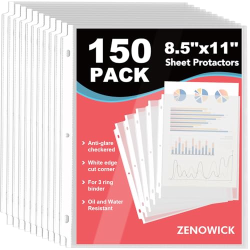 150 Stück Klarsichthüllen, 21,6 x 27,9 cm, transparente Seitenschutzfolien für 3-Ringbücher, robuste Kunststoffhüllen für Papiere, Dokumente 150 Stück Klarsichthüllen, 21,6 x 27,9 cm, transparente Seitenschutzfolien für 3-Ringbücher, robuste Kunststoffhüllen für Papiere, Dokumente von ZENOWICK