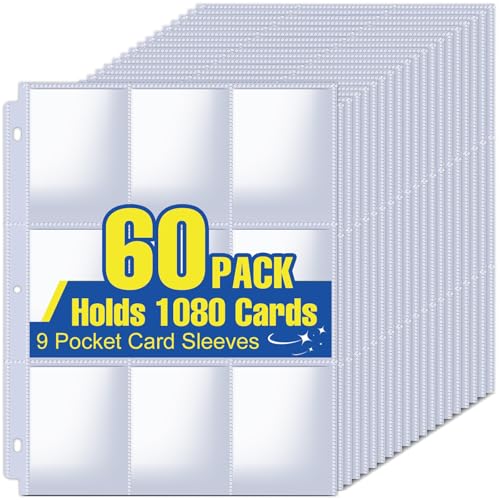 Kartenhüllen mit 9 Fächern, für 1080 Karten, Sammelkartenbinder für 3-Ringbuch, Kartenhüllen für Visitenkarten, Baseballkarten, 60 Stück Kartenhüllen mit 9 Fächern, für 1080 Karten, Sammelkartenbinder für 3-Ringbuch, Kartenhüllen für Visitenkarten, Baseballkarten, 60 Stück von ZENOWICK