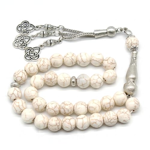 Tasbih 33 türkisfarbene muslimische handgefertigte Rosenkranzperlen, Misbaha Masbaha Tasbeeh Sibha islamische Rosenkranzperlen, islamisches handgefertigtes Zubehör (weiß) von ZENRUIMING