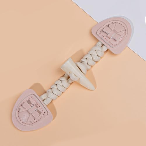 ZENZDS 18,5 cm 3/6 Paar geflochtene Schleife, rosa Leder-Horn-Kippknöpfe, Leder-Knebelknopf, zum Aufnähen, Knebelverschluss für Mantel, Windjacke, Jacke von ZENZDS