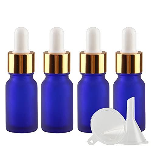 ZEOABSY 4 Stück 10ml Matt Blau Pipettenflasche Tropfpipetten mit Gold Pipettenring für Ätherisches Öl,Aromatherapie, Massage, Duftöl Probe,Make-up + 1x Trichter ZEOABSY 4 Stück 10ml Matt Blau Pipettenflasche Tropfpipetten mit Gold Pipettenring für Ätherisches Öl,Aromatherapie, Massage, Duftöl Probe,Make-up + 1x Trichter von ZEOABSY