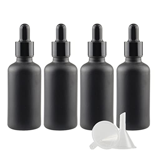 ZEOABSY 4 Stück 50ml Matt schwarz Pipettenflasche Tropfpipetten mit Schwarz Pipettenring für Ätherisches Öl,Aromatherapie, Massage, Duftöl Probe,Make-up,chemische Flüssigkeit + 1x Trichter von ZEOABSY