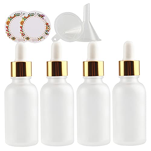 ZEOABSY 4 Stück Matt transparent Pipettenflasche mit Gold Pipettenring, 30ml Glasflasche Glaspipette Tropfpipetten für Ätherisches Öl,Aromatherapie, Massage, Duftöl Probe +Trichter ZEOABSY 4 Stück Matt transparent Pipettenflasche mit Gold Pipettenring, 30ml Glasflasche Glaspipette Tropfpipetten für Ätherisches Öl,Aromatherapie, Massage, Duftöl Probe +Trichter von ZEOABSY