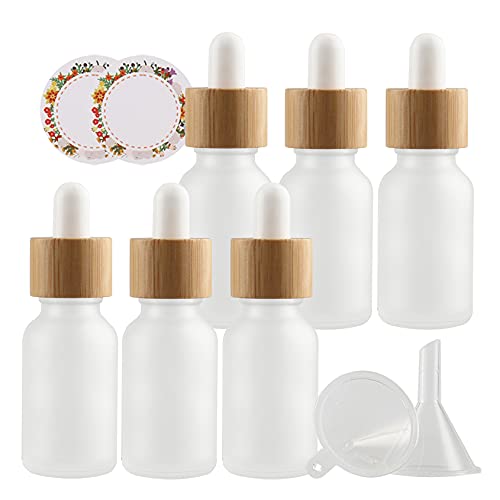 ZEOABSY 6 Stück Matt transparent Pipettenflasche mit Bambus Pipettenring, 15ml Glasflasche Glaspipette Tropfpipetten für Ätherisches Öl,Aromatherapie, Massage, Duftöl Probe + Trichter von ZEOABSY