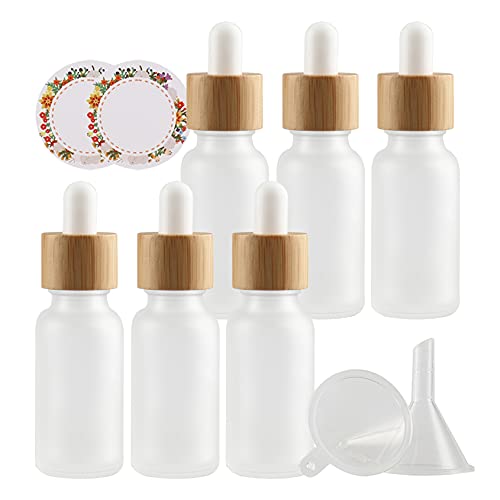 ZEOABSY 6 Stück Matt transparent Pipettenflasche mit Bambus Pipettenring, 20ml Glasflasche Glaspipette Tropfpipetten für Ätherisches Öl,Aromatherapie, Massage, Duftöl Probe + Trichter von ZEOABSY