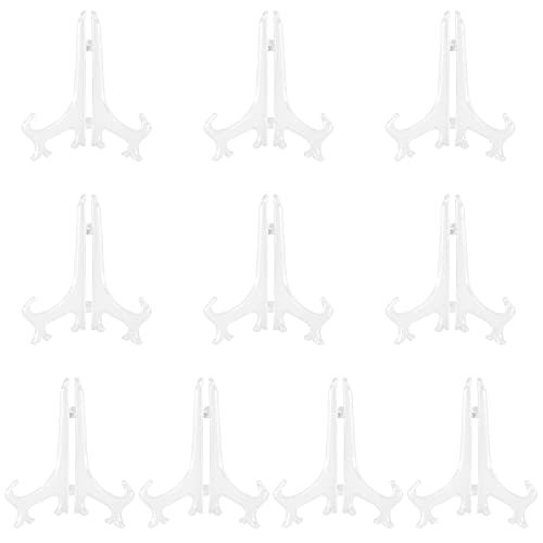ZEONHAK 10 Stück 20.3 cm hohe Kunststoff-Staffeleien, transparente Teller, Ausstellungsständer, faltbarer Kartenständer für die Präsentation von Bildern, Tellern, Platzkarten, Tischplatten, Küchen von ZEONHAK