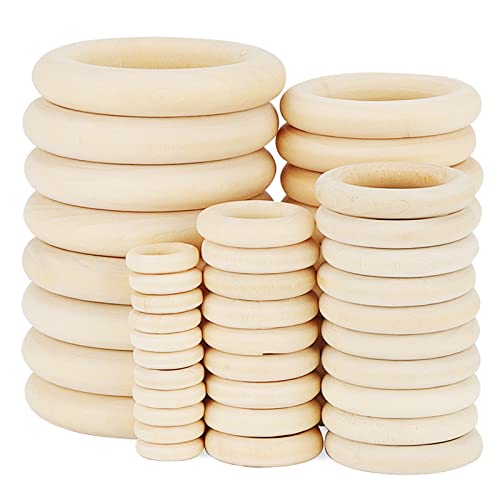 ZEONHAK 200 Stück 5 Größen natürliche Holzringe, unlackiertes Holz, Vorhang-Makramee-Ringe zum Basteln, 50 Stück 15 mm, 50 Stück 25 mm, 60 Stück 35 mm, 20 Stück 45 mm, 20 Stück 55 mm von ZEONHAK