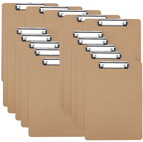 ZEONHEI 15 Stück A4 Klemmbrett, Hartfaserplatten-Clipboards, Holz-Klemmbretter mit Loch zum Aufhängen und niedrigem Profil-Metallclip, Memo-Datei Clipboard für Büro, Restaurant, Bürobedarf, Braun von ZEONHEI
