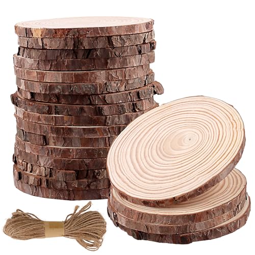 ZEONHEI 20 Stück Runde Holzscheibe, 14-16 cm Unvollendete Holzkreise, Runde Baumscheiben mit Rinde Ungebohrte, Holz Log handwerkliche Scheiben für Kunst Malerei dekoration DIY Handwerk von ZEONHEI