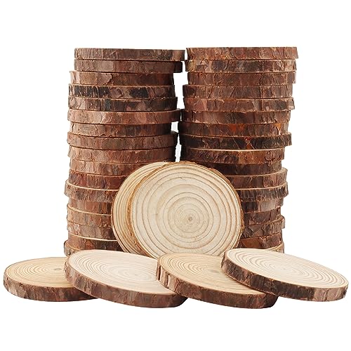 ZEONHEI 40 Stück Natur Holzscheiben 8-9 cm Unvollendete Holzkreise Runde Naturholz Baumscheiben mit Rinde Ungebohrte Holz Log Scheiben für Kunst Malerei Weihnachtsen dekoration DIY Handwerk von ZEONHEI