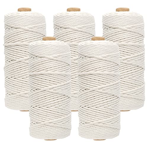 ZEONHEI 5 Stück 5 Rollen 3mm x 100m Makramee Garn, Weiß Natur Kordel Schnur Garn,Makramee Garn 3mm Weiß, Makramee Baumwolle Garn für DIY, Handwerk Hängender Topf,Zusammenstellung Der Dekorationen von ZEONHEI