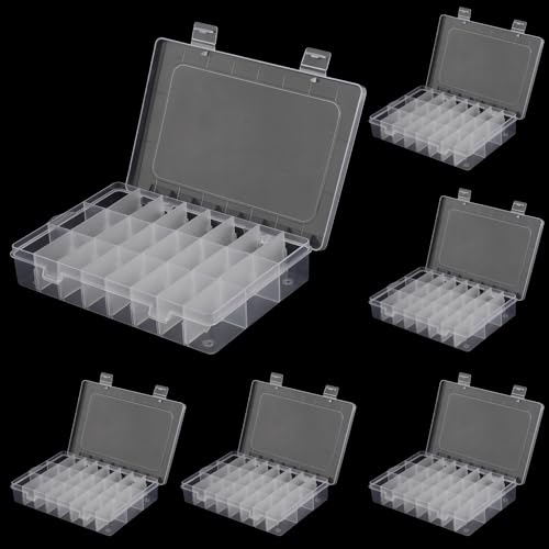 ZEONHEI 6 Stück 24 Fächer Aufbewahrungsbox, Klar Klein Kunststoff Verstellbare Sortierboxen mit Trennwänden, Kleinteilebox Sortierbox für Kleinteile, Schmuck, Perlen, Ohrring (ABNEHMBARES STYLE) von ZEONHEI