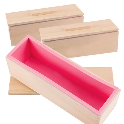 ZEONHEI Silikon-Seifenformen für Brot, flexibel, rechteckig, mit Holzbox, Holzabdeckungen, Seifenformen, 3 Stück, 1,2 l von ZEONHEI