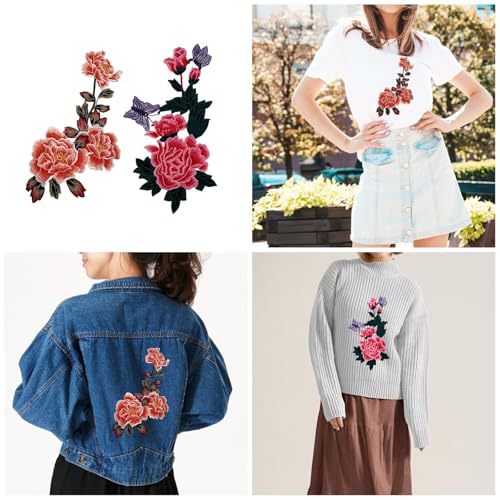 2 x Blumenaufnäher zum Aufbügeln auf Kleidung, Stickerei, Applikation, Blumendekoration, zum Aufbügeln oder Aufnähen 2 x Blumenaufnäher zum Aufbügeln auf Kleidung, Stickerei, Applikation, Blumendekoration, zum Aufbügeln oder Aufnähen von ZEPFJHE