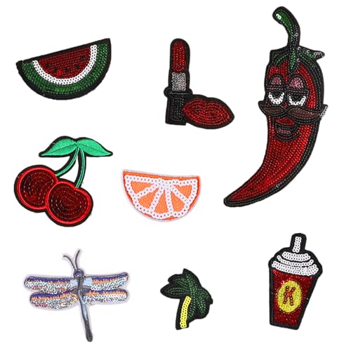 8 PCS Pailletten Bestickte Flecken Chiliseisen Auf Flecken Fruchtreparaturflecken Wassermelonnähte Für Kleidungstaschen von ZEPFJHE