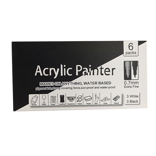 Acryl-Marker, 0,7 mm Spitze, für Stein, Holz, Keramik, Glas, Papier, Leder, Kleidung, Metall, Permanentmarker, 6 Stück von ZEPFJHE