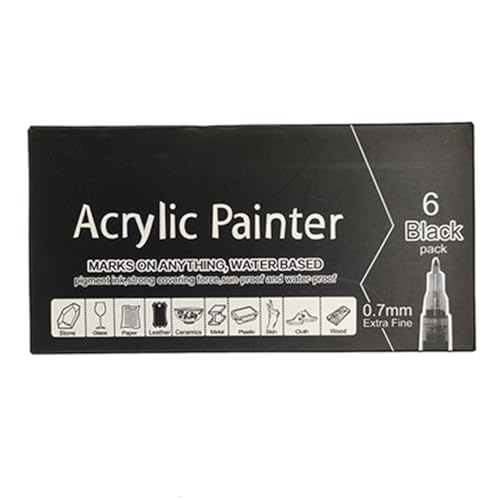 Acryl-Marker, 0,7 mm Spitze, für Stein, Holz, Keramik, Glas, Papier, Leder, Kleidung, Metall, Permanentmarker, 6 Stück von ZEPFJHE