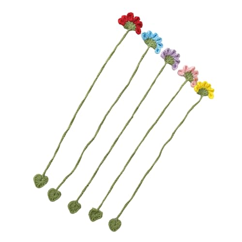 Lesezeichen mit Häkelblumen, handgefertigt, gestrickt, Blumenmuster, Lesezeichen für Buchliebhaber, Valentinstag, Weihnachten, Häkel-Lesezeichen, 5 Stück von ZEPFJHE