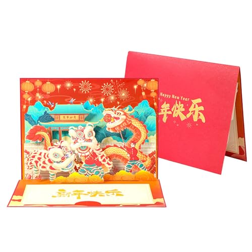 Popup-Neujahrskarte, traditioneller chinesischer Drache, tanzende Grußkarten mit Umschlag, kleine Segenskarte, Partyzubehör Popup-Neujahrskarte, traditioneller chinesischer Drache, tanzende Grußkarten mit Umschlag, kleine Segenskarte, Partyzubehör von ZEPFJHE