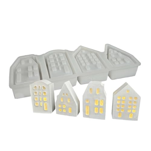 Teelichthalterform, flexible Silikonform für 4 Gitter, Hausform, Lichtgips und Heimdekoration von ZEPFJHE