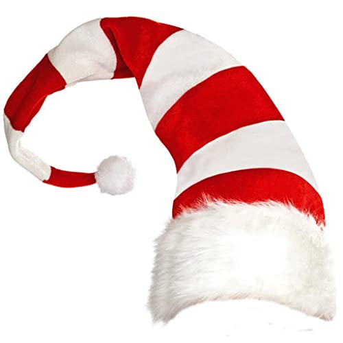 ZEPFJHE Gestreifte Weihnachtsmütze mit weißem Plüschbesatz, bequeme Weihnachtsmütze für Neujahrsfeiertage ZEPFJHE Gestreifte Weihnachtsmütze mit weißem Plüschbesatz, bequeme Weihnachtsmütze für Neujahrsfeiertage von ZEPFJHE