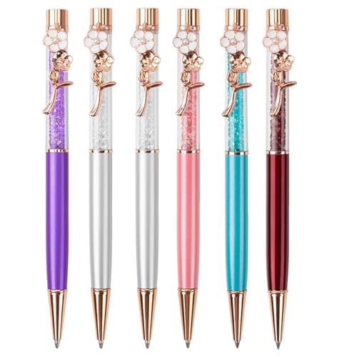ZEPFJHE Kristall-Kugelschreiber mit Blumenstift, Clip, Kristall-Signierstift, Drehbewegung, 1,0 mm Spitze, reibungsloses Schreiben für Frauen und Mädchen, 6 Stück ZEPFJHE Kristall-Kugelschreiber mit Blumenstift, Clip, Kristall-Signierstift, Drehbewegung, 1,0 mm Spitze, reibungsloses Schreiben für Frauen und Mädchen, 6 Stück von ZEPFJHE