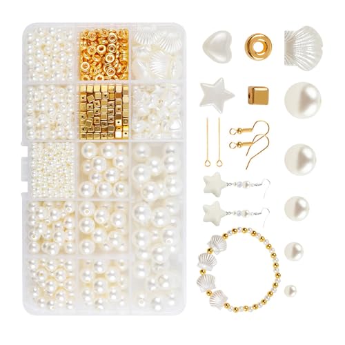 ZEPFJHE Schmuckherstellungs-Set, 1020 Stück, verschiedene Größen, Kunstperlen mit Schmuckzubehör für Ohrringe, Armbänder, Halsketten, Bastelperlen mit Aufbewahrungsbox von ZEPFJHE