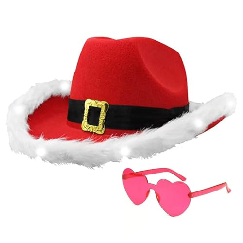 ZEPFJHE Weihnachtsmütze, beleuchtete Westernhut, Brille für Frauen und Mädchen, Krempe, Weihnachtsmannmütze, Weihnachtsfeier, Cosplay-Requisiten ZEPFJHE Weihnachtsmütze, beleuchtete Westernhut, Brille für Frauen und Mädchen, Krempe, Weihnachtsmannmütze, Weihnachtsfeier, Cosplay-Requisiten von ZEPFJHE