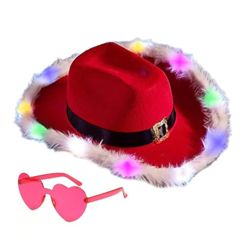 ZEPFJHE Weihnachtsmütze, beleuchtete Westernhut, Brille für Frauen und Mädchen, Krempe, Weihnachtsmannmütze, Weihnachtsfeier, Cosplay-Requisiten ZEPFJHE Weihnachtsmütze, beleuchtete Westernhut, Brille für Frauen und Mädchen, Krempe, Weihnachtsmannmütze, Weihnachtsfeier, Cosplay-Requisiten von ZEPFJHE