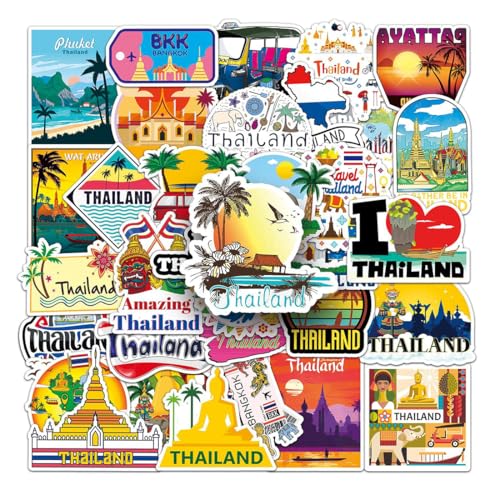 50 Stück Thailand Aufkleber, Thailand Urlaub Reise Aufkleber, Scrapbooking-Aufkleber, Wasserdichte Koffer Sticker für Scrapbooking, Wasserflasche, Gepäck, Skateboard, Gitarre, Laptop 50 Stück Thailand Aufkleber, Thailand Urlaub Reise Aufkleber, Scrapbooking-Aufkleber, Wasserdichte Koffer Sticker für Scrapbooking, Wasserflasche, Gepäck, Skateboard, Gitarre, Laptop von ZEPIQOR