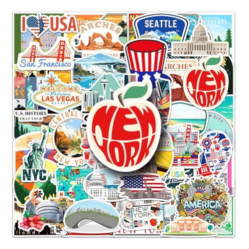 50 Stück USA Aufkleber, Amerika Urlaub Reise Aufkleber, Scrapbooking-Aufkleber, Wasserdichte Koffer Sticker für Scrapbooking, Wasserflasche, Gepäck, Skateboard, Gitarre, Laptop 50 Stück USA Aufkleber, Amerika Urlaub Reise Aufkleber, Scrapbooking-Aufkleber, Wasserdichte Koffer Sticker für Scrapbooking, Wasserflasche, Gepäck, Skateboard, Gitarre, Laptop von ZEPIQOR