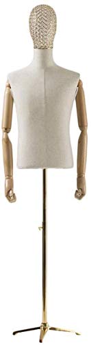 Schaufensterpuppen Schneiderung Dummy Kleiderform adjsable Goldener Stand Männlich Mannequin Torso Körperkleid Form Büsten Manikin mit Kopf Holzarmen (Farbe: 5) (2) von ZERAPH