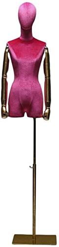 Schaufensterpuppen Schneiderung Dummy Kleiderform weibliche Schaufensterpuppen Torso Körperkopfkleid Form mit flexiblen Armen Goldener Stand für Kleidungskleid Schmuckausstellung (Rose Rot) von ZERAPH