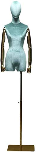 Schaufensterpuppen Schneiderung Dummy Kleiderform weibliche Schaufensterpuppen Torso Körperkopfkleid Form mit flexiblen Armen Goldener Stand für Kleidungskleid Schmuckausstellung (hellgrün) von ZERAPH