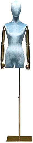 Schaufensterpuppen Schneiderung Dummy Kleiderform weibliche Schaufensterpuppen Torso Körperkopfkleid Form mit flexiblen Armen Goldener Stand für Kleidungskleid Schmuckausstellung (königsblau) von ZERAPH