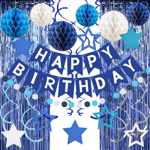 Tolle Geburtstag Deko Set - Geburtstag Banner, Folien Vorhänge, Wabenbälle & Party Accessoires Blaue Geburtstagsdeko - Für Jungens/Mädchen Kindergeburtstag - Einfache Montage Tolle Geburtstag Deko Set - Geburtstag Banner, Folien Vorhänge, Wabenbälle & Party Accessoires Blaue Geburtstagsdeko - Für Jungens/Mädchen Kindergeburtstag - Einfache Montage von ZERODECO