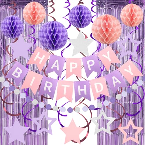 Tolle Geburtstag Deko Set - Geburtstag Banner, Folien Vorhänge, Wabenbälle & Party Accessoires Lila Rosa Geburtstagsdeko - Für Jungens/Mädchen Kindergeburtstag - Einfache Montage Tolle Geburtstag Deko Set - Geburtstag Banner, Folien Vorhänge, Wabenbälle & Party Accessoires Lila Rosa Geburtstagsdeko - Für Jungens/Mädchen Kindergeburtstag - Einfache Montage von ZERODECO