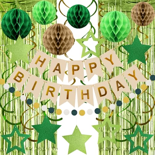 Tolle Geburtstag Deko Set - Geburtstag Banner, Folien Vorhänge, Wabenbälle & Party Accessoires Retro Grüne Geburtstagsdeko - Für Jungens/Mädchen Kindergeburtstag - Einfache Montage Tolle Geburtstag Deko Set - Geburtstag Banner, Folien Vorhänge, Wabenbälle & Party Accessoires Retro Grüne Geburtstagsdeko - Für Jungens/Mädchen Kindergeburtstag - Einfache Montage von ZERODECO