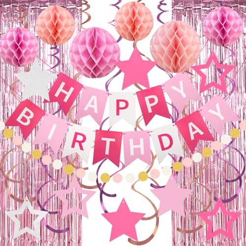 Tolle Geburtstag Deko Set - Geburtstag Banner, Folien Vorhänge, Wabenbälle & Party Accessoires Rosa Geburtstagsdeko - Für Jungens/Mädchen Kindergeburtstag - Einfache Montage Tolle Geburtstag Deko Set - Geburtstag Banner, Folien Vorhänge, Wabenbälle & Party Accessoires Rosa Geburtstagsdeko - Für Jungens/Mädchen Kindergeburtstag - Einfache Montage von ZERODECO