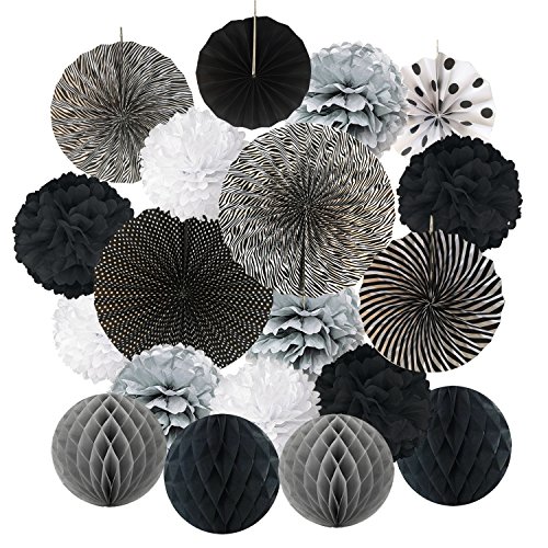 ZERODECO 19 Stück Seidenpapier Pompoms, Papier Fans Fächer und Wabenbälle Dekorpapier Kit für Geburtstag Hochzeit Baby Dusche Parteien Hauptdekorationen - Schwarz, Grau und Weiß ZERODECO 19 Stück Seidenpapier Pompoms, Papier Fans Fächer und Wabenbälle Dekorpapier Kit für Geburtstag Hochzeit Baby Dusche Parteien Hauptdekorationen - Schwarz, Grau und Weiß von ZERODECO