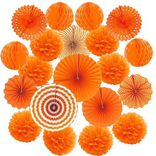 ZERODECO 20 Stück Seidenpapier Pompoms, Papier Fans Fächer und Wabenbälle Dekorpapier Kit für Geburtstag Hochzeit Baby Dusche Parteien Hauptdekorationen - Orange von ZERODECO