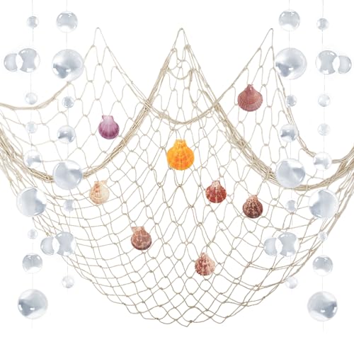 ZERODECO Fischernetz Deko, Natürliche Fischnetz Party Dekorationen für Marine Dekor Meerjungfrau Piraten Party Hochzeit Geburtstagsparty, Baumwolle Fischnetz mit Muscheln Blase Girlanden, Beige ZERODECO Fischernetz Deko, Natürliche Fischnetz Party Dekorationen für Marine Dekor Meerjungfrau Piraten Party Hochzeit Geburtstagsparty, Baumwolle Fischnetz mit Muscheln Blase Girlanden, Beige von ZERODECO