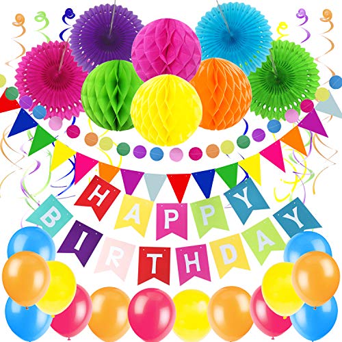 ZERODECO Geburtstag Dekoration, Happy Birthday Banner Wabenbälle und Fächerdekoration Papier Girlande Fächer Dreieckige Wimpel Spiral Girlanden und Luftballon - Mehrfarbig ZERODECO Geburtstag Dekoration, Happy Birthday Banner Wabenbälle und Fächerdekoration Papier Girlande Fächer Dreieckige Wimpel Spiral Girlanden und Luftballon - Mehrfarbig von ZERODECO