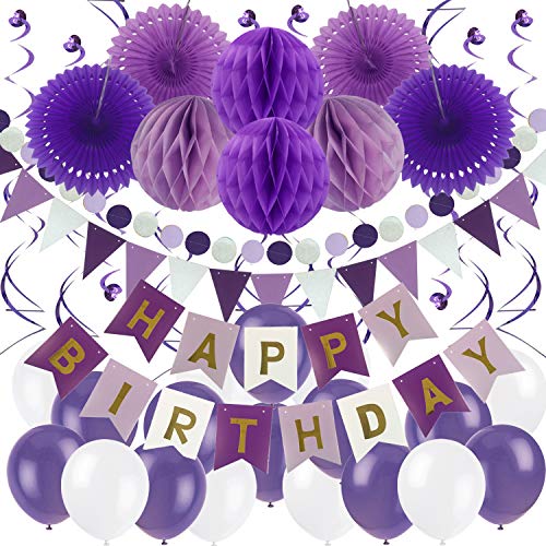 ZERODECO Geburtstag Dekoration, Happy Birthday Banner Wabenbälle und Fächerdekoration Papier Girlande Fächer Dreieckige Wimpel Spiral Girlanden und Luftballon - Violett, Lavendel und Weiß ZERODECO Geburtstag Dekoration, Happy Birthday Banner Wabenbälle und Fächerdekoration Papier Girlande Fächer Dreieckige Wimpel Spiral Girlanden und Luftballon - Violett, Lavendel und Weiß von ZERODECO
